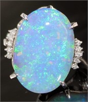 Platinum 16.04 ct Black Opal & Diamond Ring