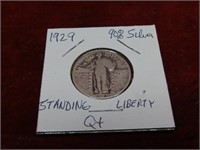 1929 90% Silver Standing Liberty quarter US coin.