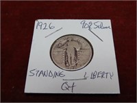 1926 90% Silver Standing Liberty quarter US coin.