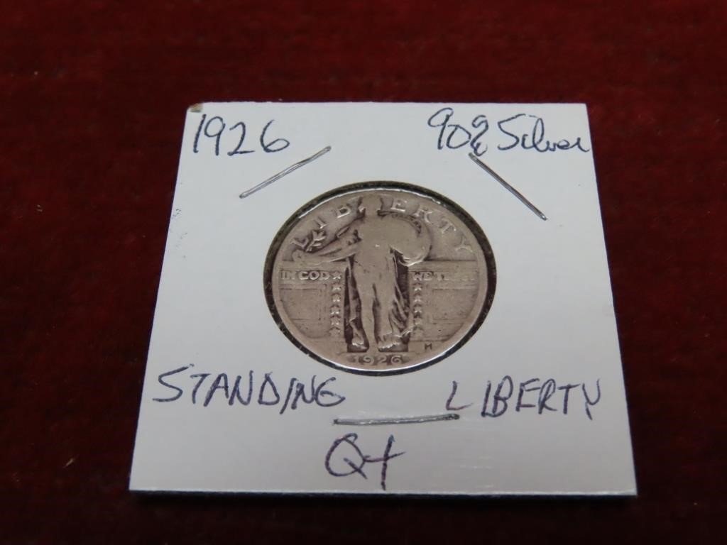 1926 90% Silver Standing Liberty quarter US coin.