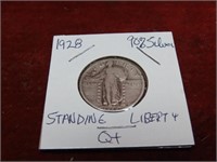 1928 90% Silver Standing Liberty quarter US coin.
