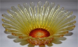 MCM Blenko Art Glass Tangerine Sunflower Bowl