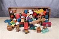 Large box vintage blocks, toys, etc.