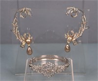 Art Deco Hinged Bangle Bracelet & Mazer Ear Wraps