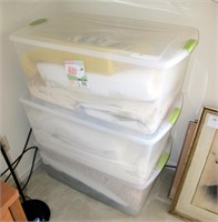 Lot, 3- plastic Sterilite 105 Qt. bins with lids