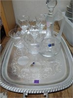 Romanian Crystal wine decanter, 5 matching goblets