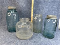 Blue ball jars, tote