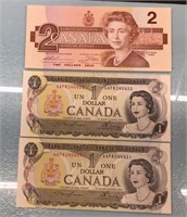 Canadian consecutive $1 notes & $2 note