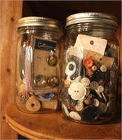 2 Jars of Antique Buttons & Wooden Spools