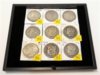 9- Morgan Silver dollars: 1883-O, 1884, 1885,