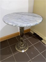 CAST METAL PLANT STAND W/ MARBLE TOP