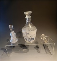 set of 3 misc glass - 1 with scene