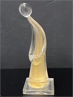 Figural Art Glass Gold Flake Sculpture On Lucite