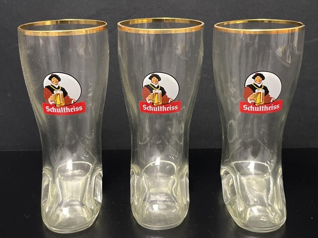 3 Schultheiss Beer Boots w/Gold Rim 0.25L (250 ml)