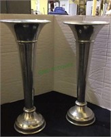 Flower vases, two silver tone flower faces, 12