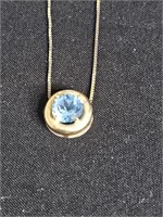 Vintage 10K Gold Blue Topaz Pendant Necklace