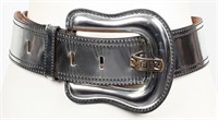 Fendi Metallic Silver-Tone Leather Belt