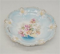 Vintage Transferware China Bowl w Blue Flowers & O