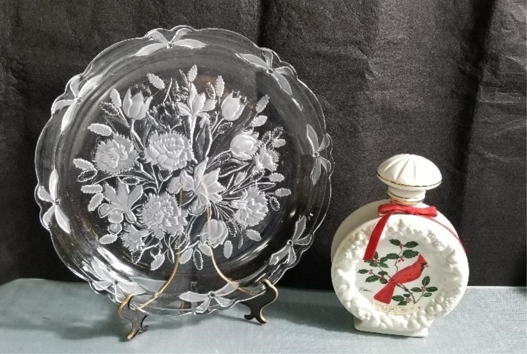 Cardinal Decanter and 14in Glass Platter