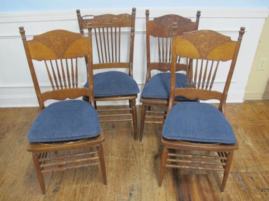 SET OF 4 OAK CHAIRS,  3 MATCH  CLEAN