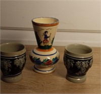 Vase Made in France & 2 Decorative Cups