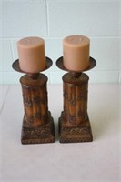 2 Metal Candle Holders 14H