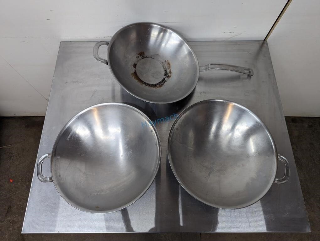 S/S WOK, 14" - 2 ARE W/OUT HANDLE *BID PER ITEM