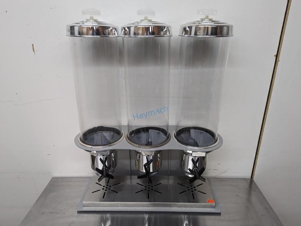 3-CEREAL DISPENSER W/ S/S BASE,  21.5" X 28"