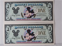 (10) Disney Dollars 1991 $1 Mickey Consecutive #s
