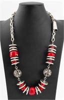 Coral and Silver-Tone Costume Necklaces, 2
