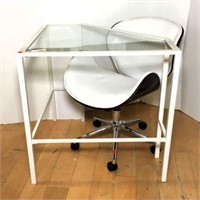 Modern Metal & Glass Corner Desk & Chair