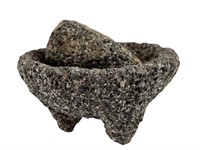 Vintage Lava Rock Stone Molcajete Mortar & Pestle