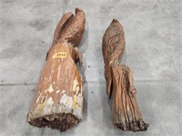 2 - Wooden Eagle Sculptures