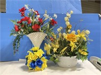 Enamel Chamber Pot And Milk Glass Vase With Faux