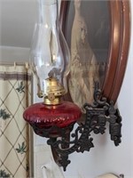 Antique Oil Lamp with Cast Iron Hanger