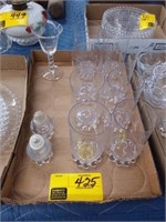 Candlewick 8 water glasses, sherry glass and salt