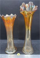 2 Carnival Glass Fluted Vases (10" & 13"H).