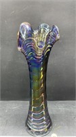 Carnival Glass Fluted Vase (13.5"H). (M103)