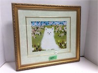 Framed Maud Lewis Decorative Print - White Cat