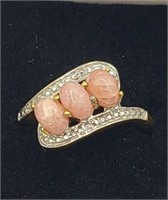 Sterling .925 Goldtone Pink Gemstone Ring Sz 8