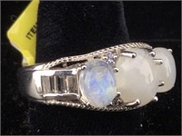 Sterling Silver Ring With Moonstones sz 10