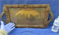 old mexican relief carved serving tray 12x23