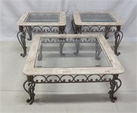 Vintage Marble and Glass Top Coffee and End Tables