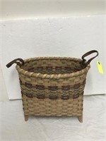 WOVEN BASKET W/ LEATHER HANDLES