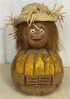 Carved Coconut Woman Monkey w/Bananas