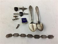 Bag of Sterling- pins, spoons, cuff links
