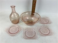 Pink depression dishes- serving bowl, vase &