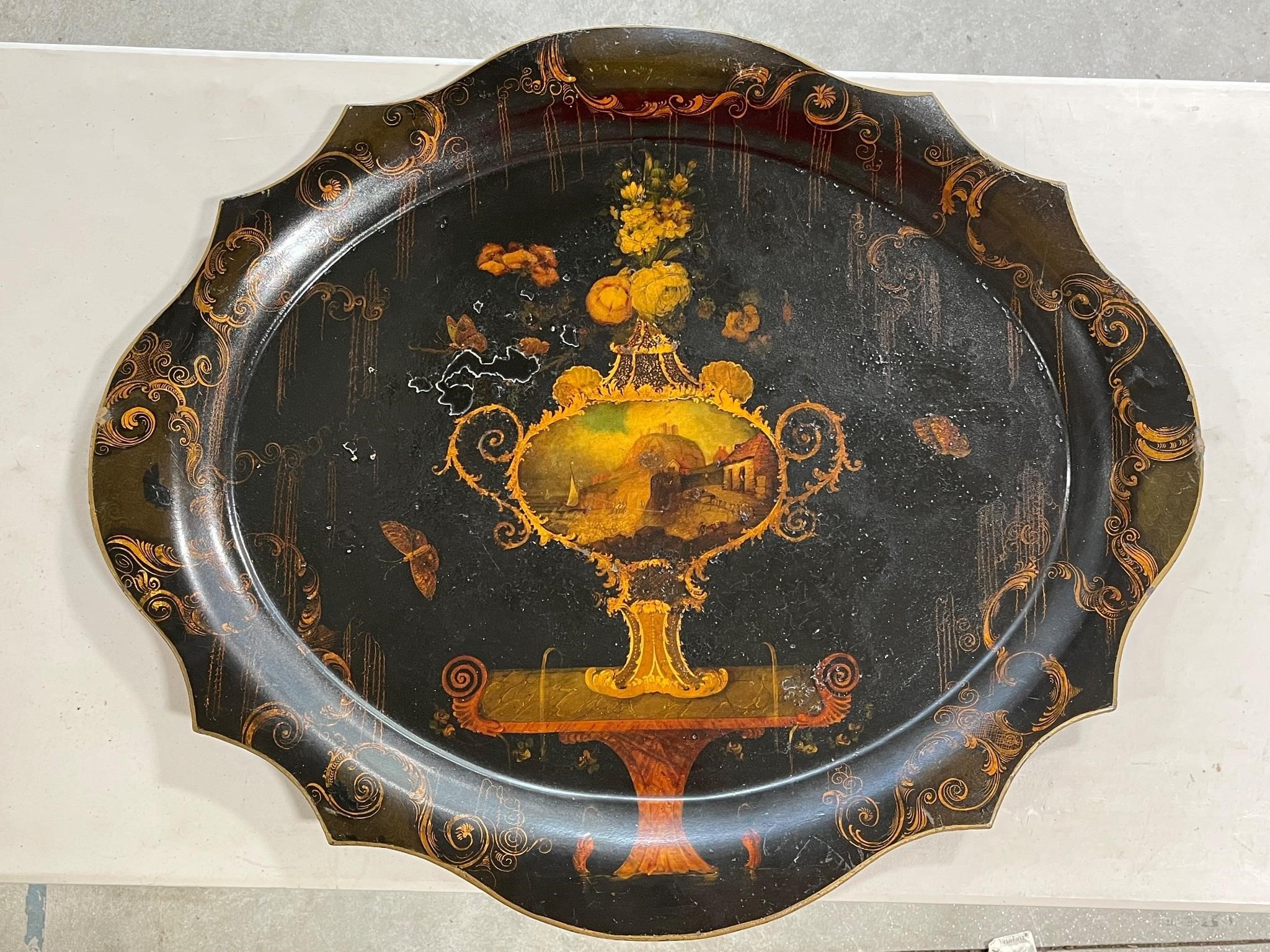 Antique Painted Metal Tray