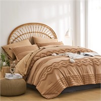KAKIJUMN Khaki Tufted Comforter Set King Size 7 Pi