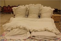 White bed set (comforter, skirt, pillows, etc.)